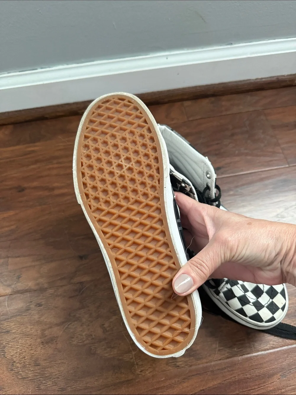 Vans Black and White Checkerboard High-Top Sneakers - Picture 3 of 5